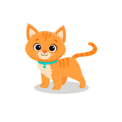 cartoon cute ginger kitten isolated on white background.