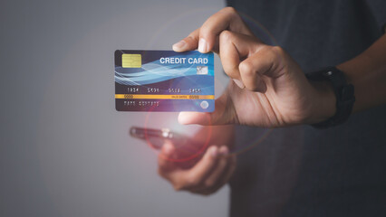 Businessman show credit card E-commerce business online.