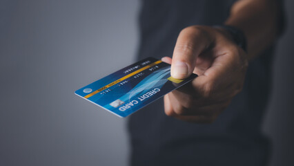 Businessman show credit card E-commerce business online.