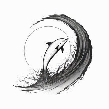recommend clip art: Graceful Minimal Dolphin Design Tattoo - A High-Quality Black and White Line Art Sketch