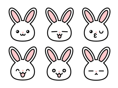 Rabbit emoticon, Animal head sign, and symbol   Vector illustration