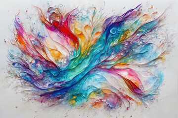Colourful abstract painting on a white background, ink on parchment