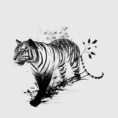 Fototapeta na wymiar Powerful Minimal Tiger Design Tattoo - A High-Quality Black and White Line Art Sketch