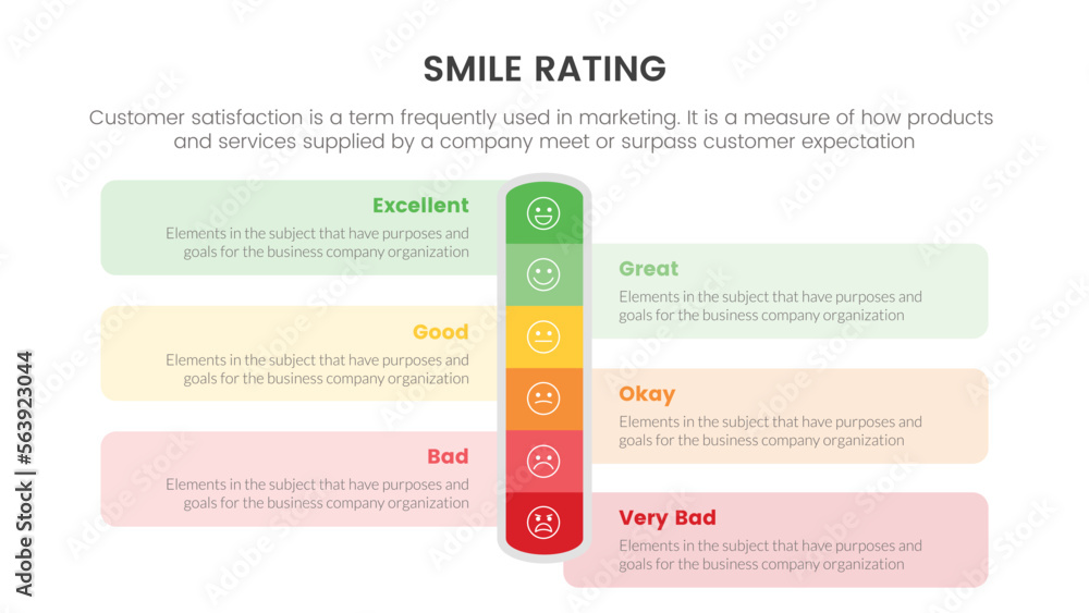 Aufkleber smile rating with 6 scale infographic with vertical bar and box detail information concept for slide