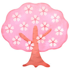 シンプルな満開の桜の木。水彩風イラスト。