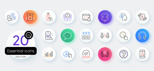 Simple set of Cyber attack, Puzzle and Teamwork business line icons. Include Speakers, Phone payment, Idea icons. Technical algorithm, Time management, Headphones web elements. Vector