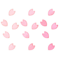 舞い落ちるシンプルな桜の花びら。水彩風イラストセット。