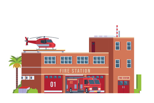 Vector icon set or infographic elements low poly fire station buildings for city illustration