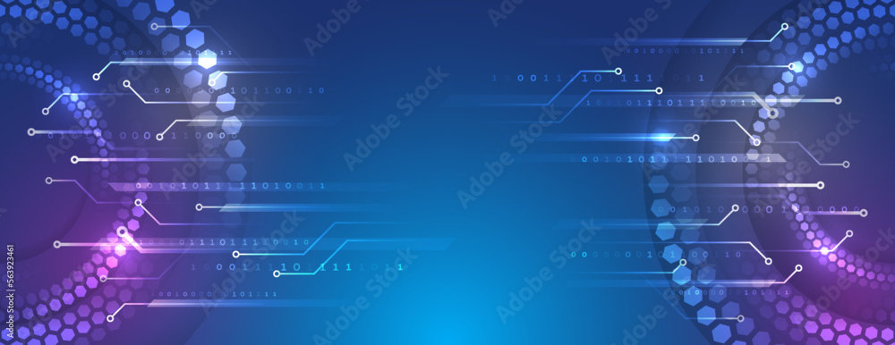 Poster Digital internet communication on blue background. Wide Cyber security internet and networking concept. Hi-tech vector illustration with various technology elements. Abstract global sci-fi concept.