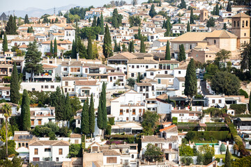 Fototapeta na wymiar Architectural details of the Alhambra fortified palace complex and Granada city