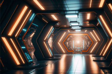 futuristic space war background. Generative AI © Putrasatria