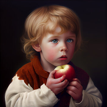 Kid eating an apple high resolution generative ai