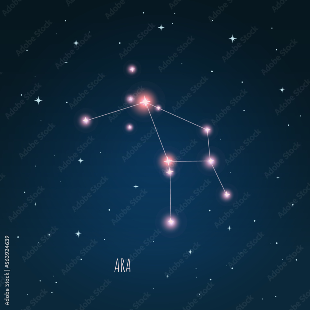 Wall mural constellation ara scheme in starry sky. open space. vector illustration of constellation through a t