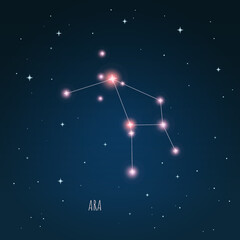 Constellation Ara scheme in starry sky. Open space. Vector illustration of constellation through a telescope © iryna
