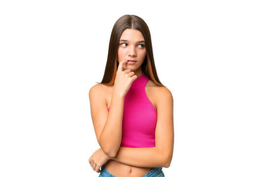 Teenager caucasian girl over isolated background nervous and scared