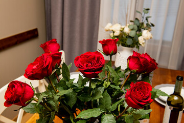 Red roses in the interior for Valentine's Day