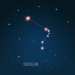 Constellation Horologium scheme in starry sky. Open space. Vector illustration, constellation  through a telescope © iryna