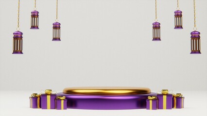 a pink Eid al-Fitr background with a chandelier
