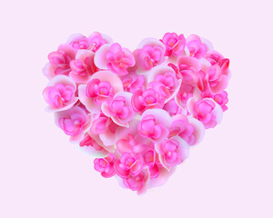 Obraz premium Pink flowers bloom in the shape of a heart. Isolated on light pink background. Realistic EPS file.