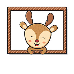 Cute deer on the window cartoon doodle card background illustration