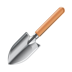 One small metal hand shovel with wooden handle isolated illustration, gardening tool equipment, spring work with hand shovel