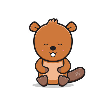 Cute beaver animal character cartoon icon illustration