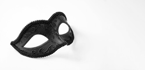 Carnival Venetian mask black color and glitter decoration isolated on white