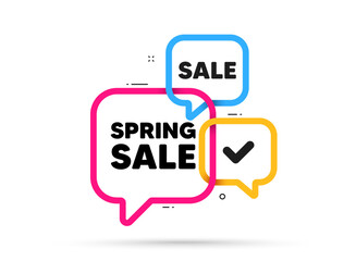 Spring Sale tag. Ribbon bubble chat banner. Discount offer coupon. Special offer price sign. Advertising Discounts symbol. Spring sale adhesive tag. Promo banner. Vector