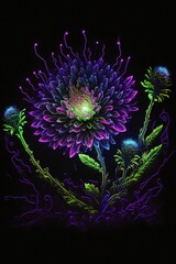 Flower glowing with bright neon light against black background ,made with Generative AI