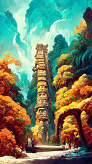 forest Mayan style adventures bridge illustration art Generative AI Content by Midjourney