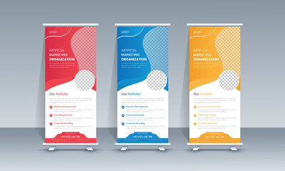 Modern Corporate Business Roll up banner and abstract retractable pull up banner ads or signage template design or company x stand banner and advertisement
