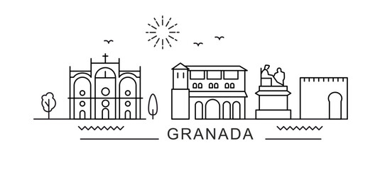Granada City Line View. Poster print minimal design.