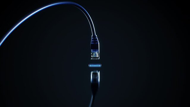 Internet Cable Plugging to the LAN Port with Growing Network Lines Illustration 3d Animation. Artificial Intelligence Using Abstract High Speed Ethernet Computer Network Wire Connection Technology 4k.