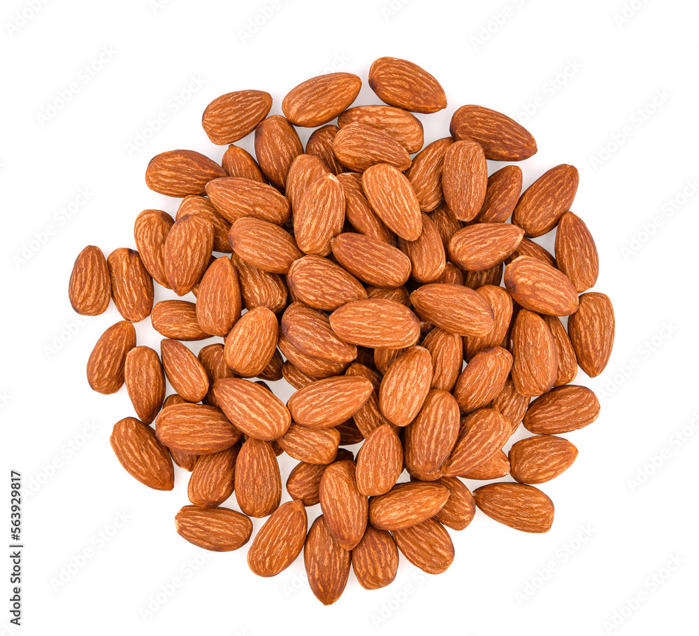 Canvas Prints top view of almonds isolated on white background