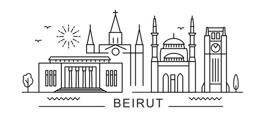 Naklejka premium Beirut City Line View. Poster print minimal design.