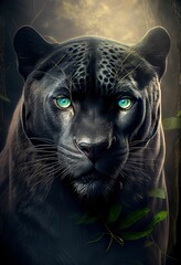 Majestic black panther in the forest ,made with Generative AI