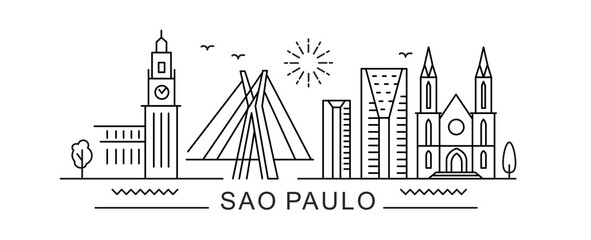 Sao Paulo City Line View. Poster print minimal design.