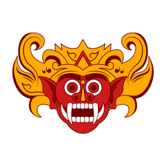 Indonesian cultural mask barong, Balinese traditional mask isolated on white