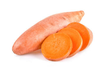 Sweet potato with slices isolated on white background