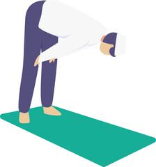 a man wearing a white koko shirt and navy blue trousers equipped with a cap is praying
