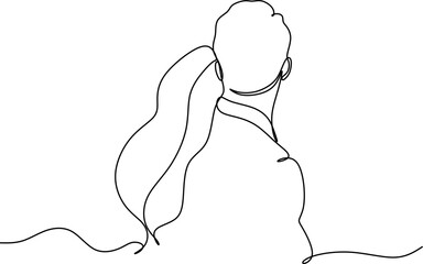 People embracing in continuous line art drawing style. One person giving the shoulder to another. Support and backing. Minimalist black linear sketch isolated on white background. Vector illustration