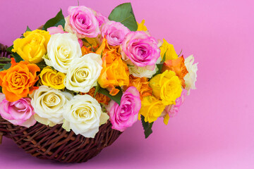 colorful roses in a basket