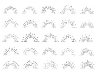 Collection of  hand drawn sunburst in retro style. Half circle. Illustration on transparent background