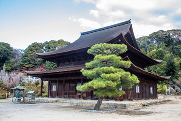 Hiroshima Japan 3rd Dec 2022: the kando (main hall) of Fudoin Temple,  survived the atomic bomb in 1945 and is an historic Shingon sect temple with its buildings dating back to the 16th century.
