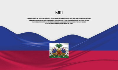 Fototapeta premium Haiti flag design. Waving Haiti flag made of satin or silk fabric. Vector Illustration.
