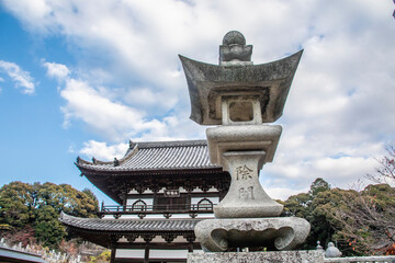 Hiroshima Japan 3rd Dec 2022: the massive gate of Fudoin Temple,  survived the atomic bomb in 1945 and is an historic Shingon sect temple with its buildings dating back to the 16th century.