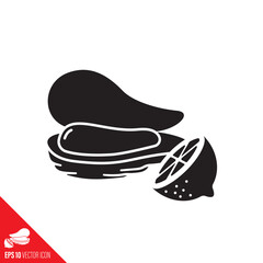 Oyster and halved lemon vector icon