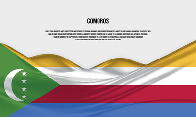 Comoros flag design. Waving Comoros flag made of satin or silk fabric. Vector Illustration.
