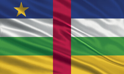 Obraz premium Central African Republic flag design. Waving Central African Republic flag made of satin or silk fabric. Vector Illustration.
