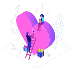 Be My Valentine - modern colorful isometric illustration